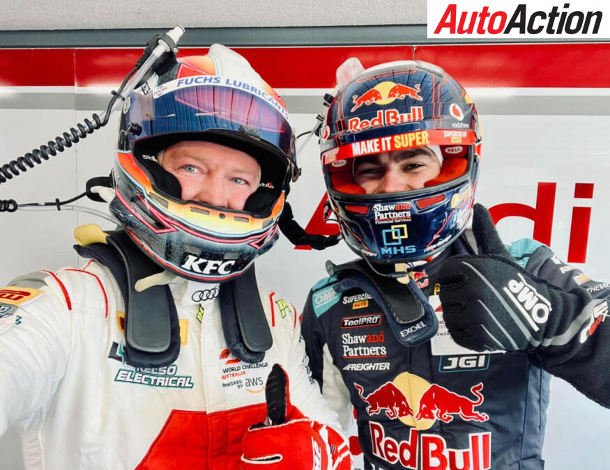 Brad Schumacher and Broc Feeney in GT garage
