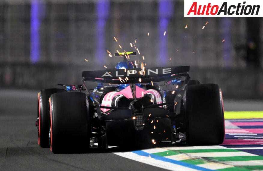 Sparks fly behind Jack Doohan, Alpine F1, on track during qualifying at the Saudi Arabia Grand Prix at the Jeddah Corniche Circuit.