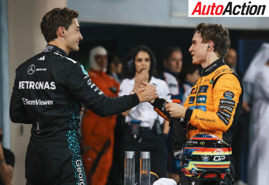 Oscar Piastri, McLaren, and George Russell, Mercedes. 2025 Bahrain Grand Prix, Qualifying. Image: McLaren.