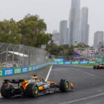 The Mclaren rear wing is closely looked at