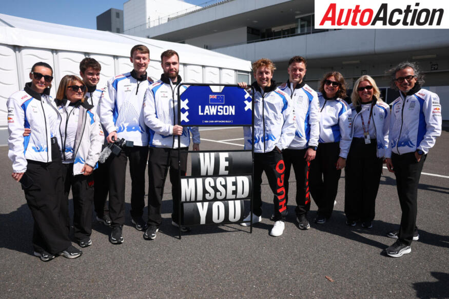 The Visa Cash App Racing Bulls team welcome Liam Lawson of New Zealand and Visa Cash App Racing Bulls back to the team during previews ahead of the F1 Grand Prix of Japan at Suzuka Circuit on April 03, 2025 in Suzuka, Japan.